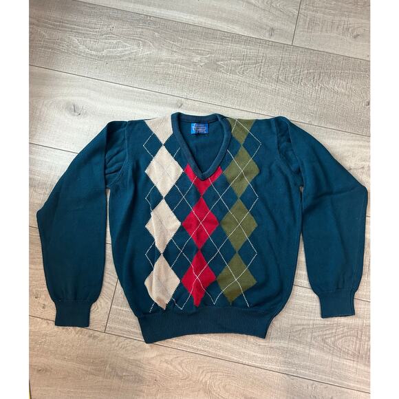 Vintage Pendleton Country Traditionals Argyle Cotton Sweater Men’s L Made in USA - Picture 1 of 8